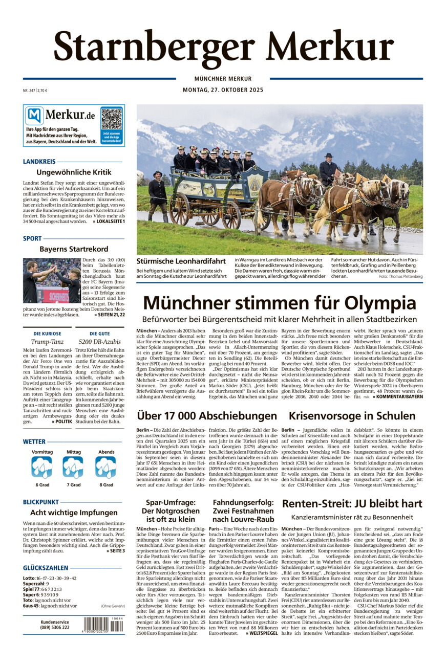 Starnberger Merkur vom Montag, 27.10.2025