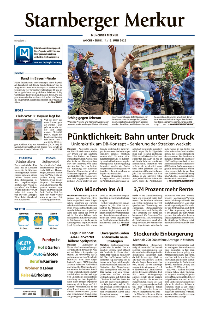 Starnberger Merkur vom Samstag, 14.06.2025