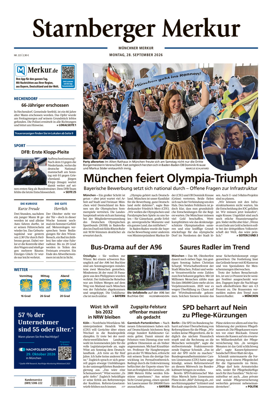 Starnberger Merkur vom Montag, 28.09.2026
