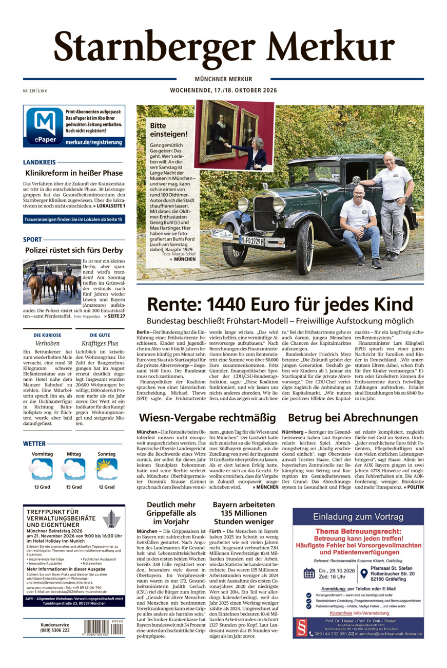 Starnberger Merkur vom Samstag, 17.10.2026