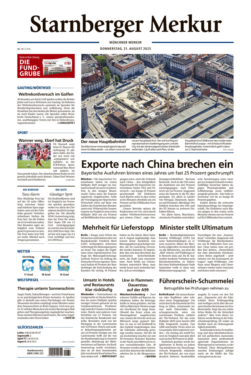 Starnberger Merkur vom Donnerstag, 21.08.2025