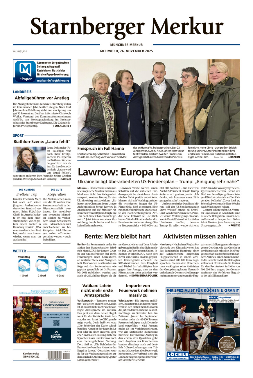 Starnberger Merkur vom Mittwoch, 26.11.2025