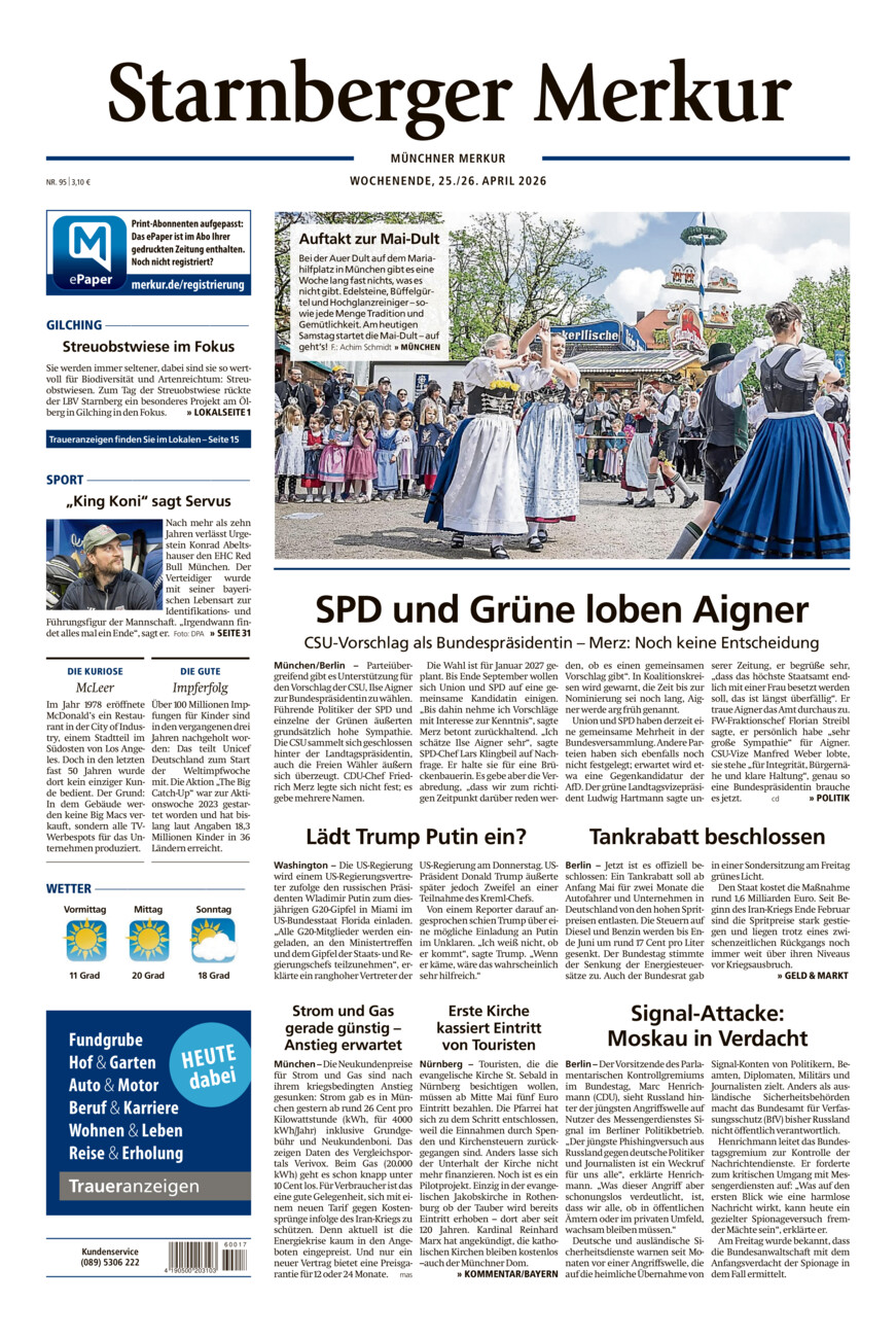 Starnberger Merkur vom Samstag, 25.04.2026