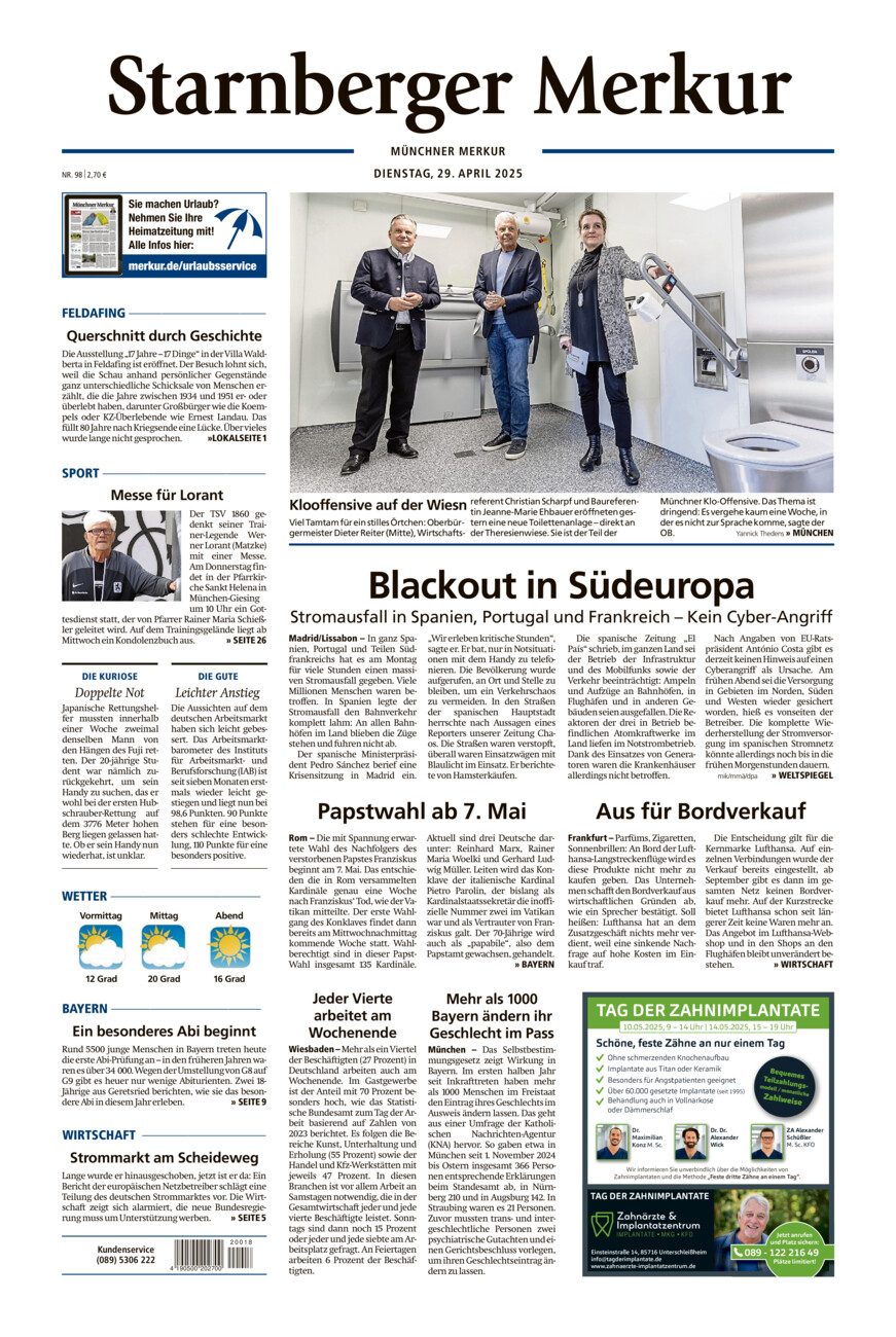 Starnberger Merkur vom Dienstag, 29.04.2025