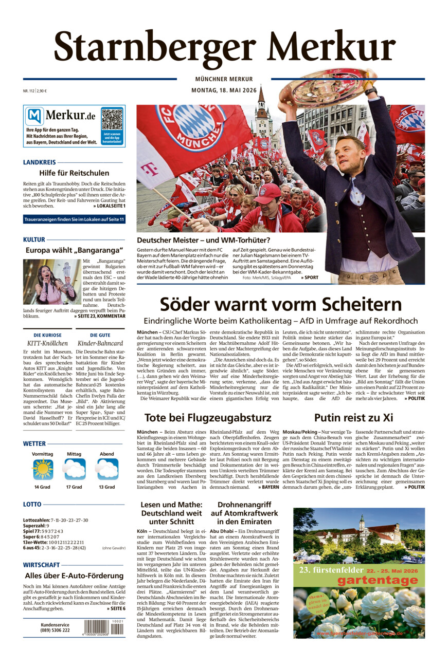Starnberger Merkur vom Montag, 18.05.2026