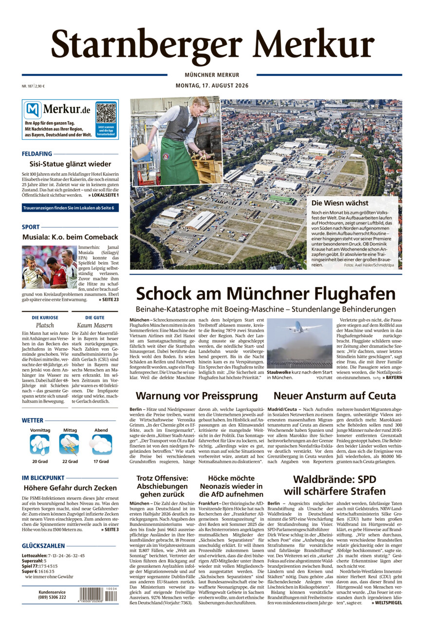 Starnberger Merkur vom Montag, 17.08.2026