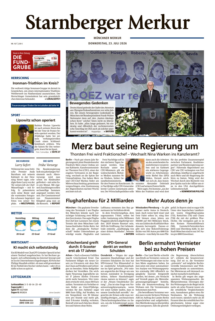 Starnberger Merkur vom Donnerstag, 23.07.2026