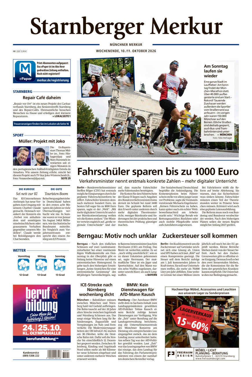 Starnberger Merkur vom Samstag, 10.10.2026