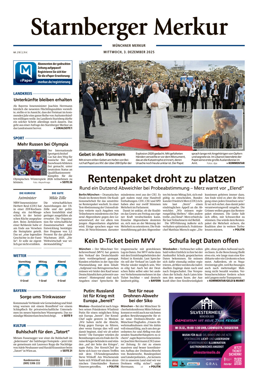 Starnberger Merkur vom Mittwoch, 03.12.2025