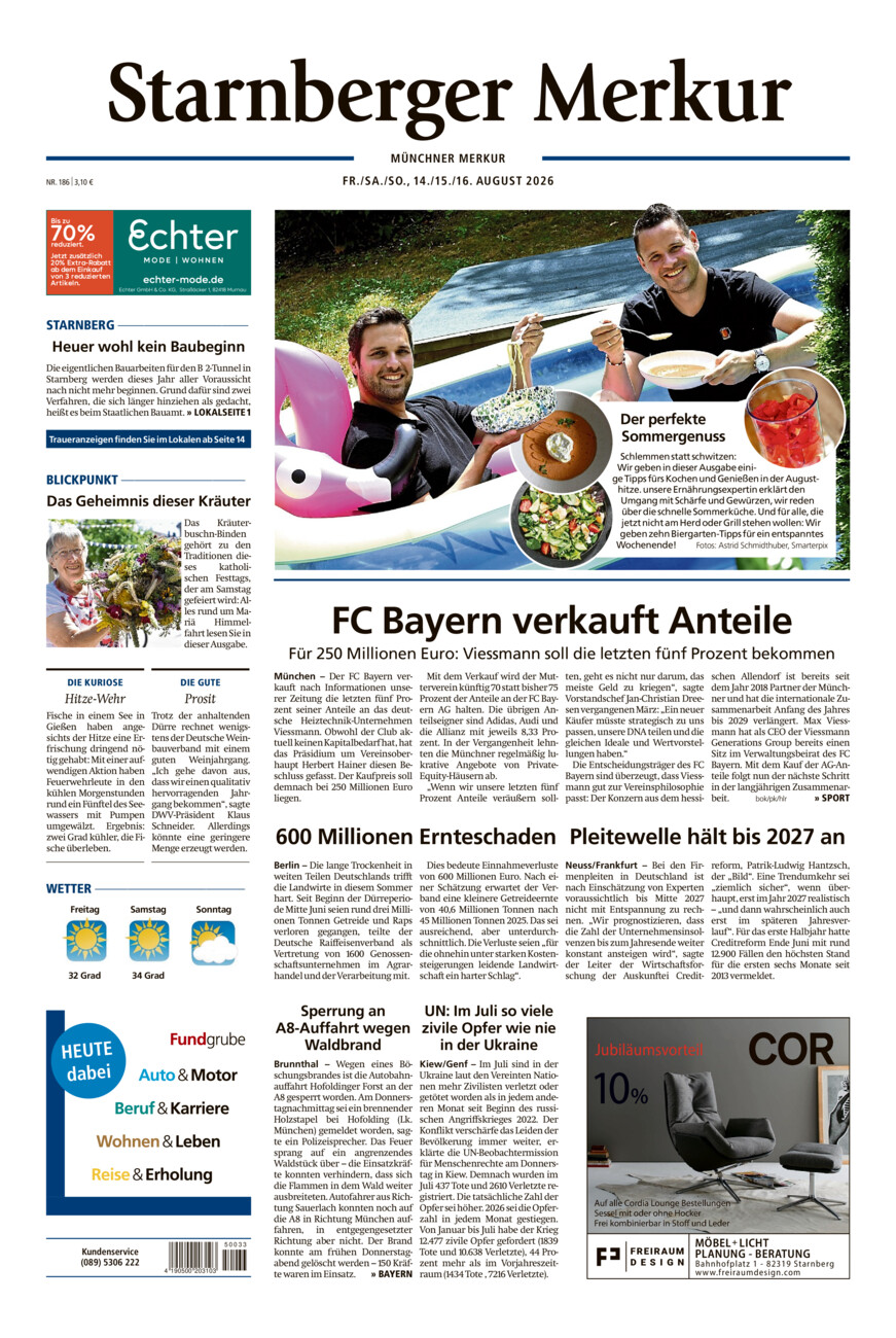 Starnberger Merkur vom Freitag, 14.08.2026
