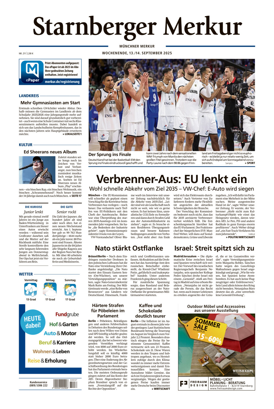 Starnberger Merkur vom Samstag, 13.09.2025