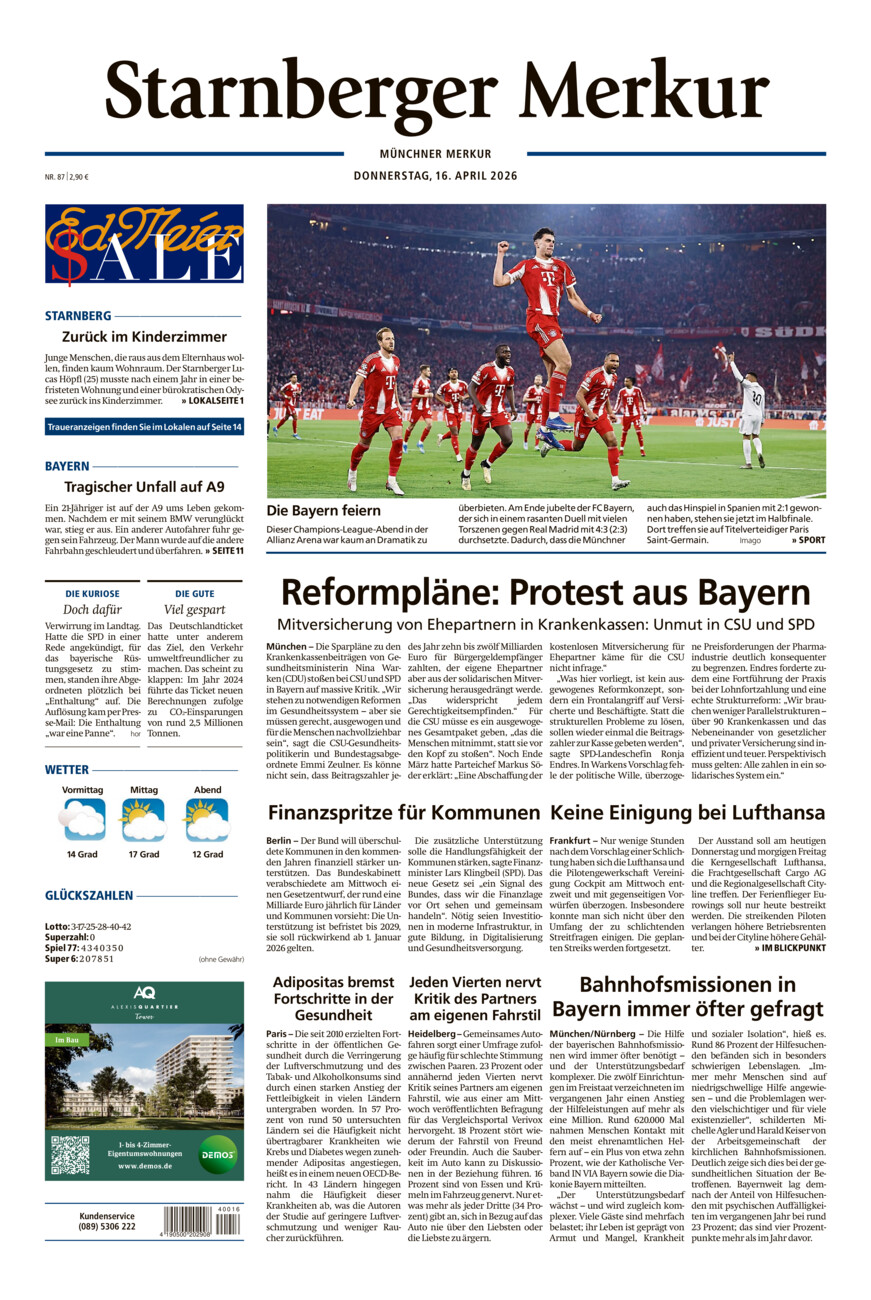 Starnberger Merkur vom Donnerstag, 16.04.2026