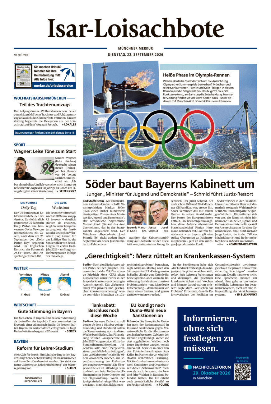 Isar-Loisachbote vom Dienstag, 22.09.2026