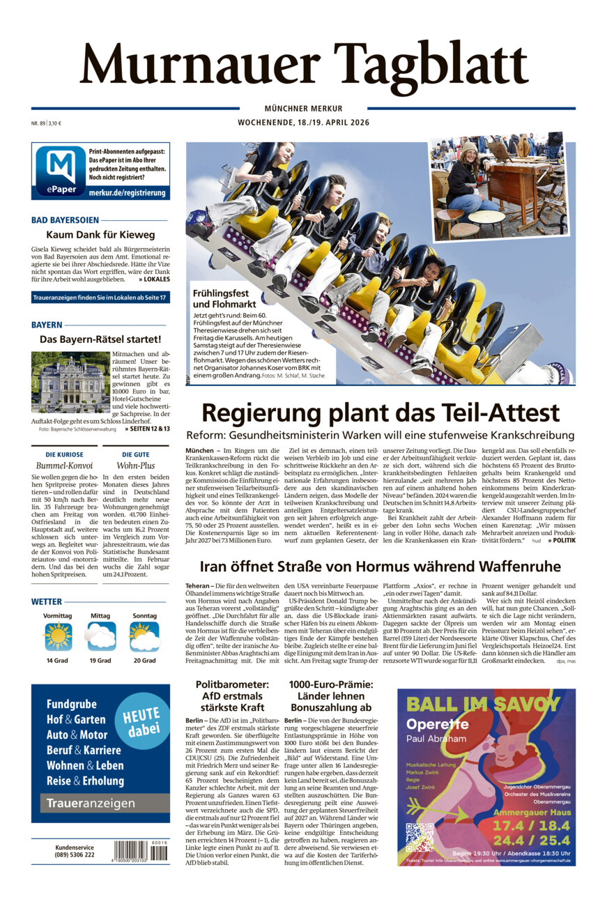 Murnauer Tagblatt vom Samstag, 18.04.2026