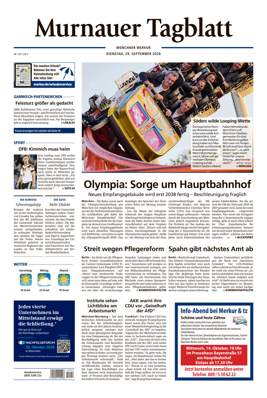 Murnauer Tagblatt vom Dienstag, 29.09.2026