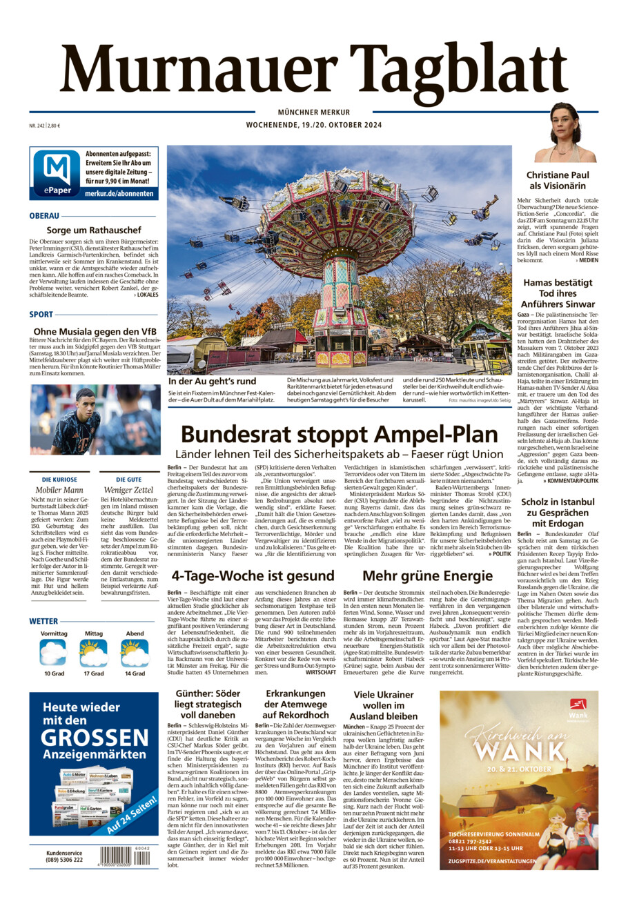 Murnauer Tagblatt vom Samstag, 19.10.2024