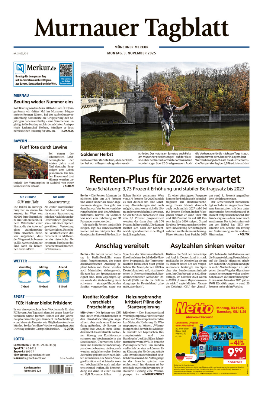 Murnauer Tagblatt vom Montag, 03.11.2025