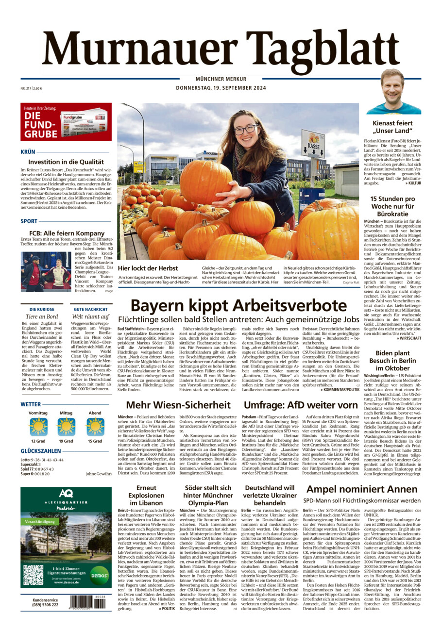 Murnauer Tagblatt vom Donnerstag, 19.09.2024