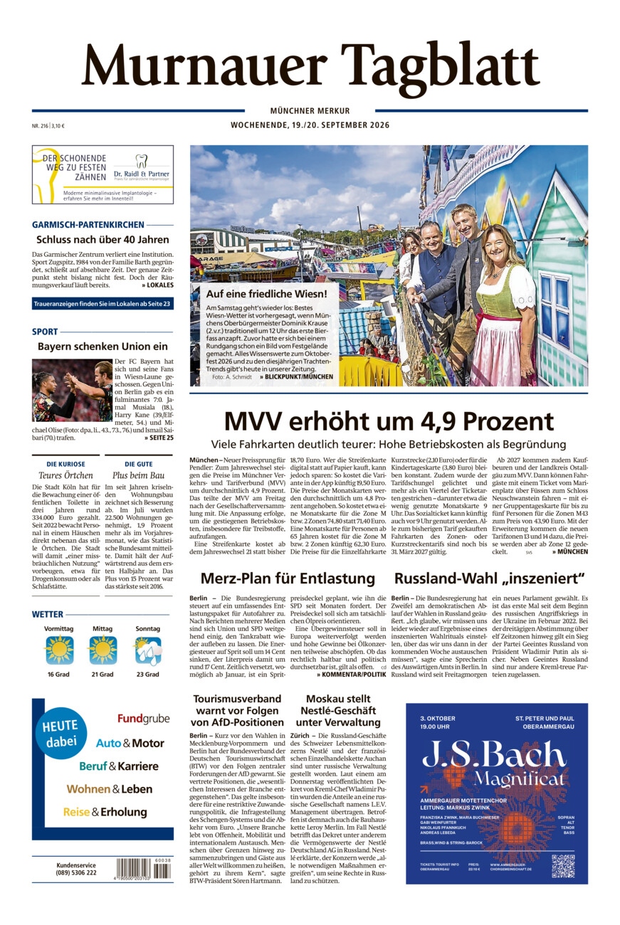Murnauer Tagblatt vom Samstag, 19.09.2026