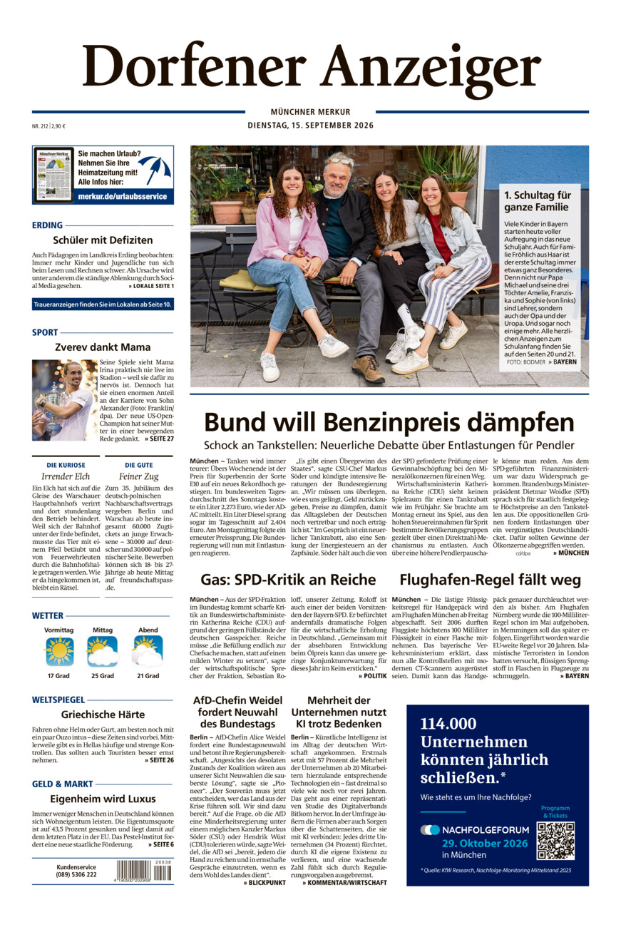 Dorfener Anzeiger vom Dienstag, 15.09.2026