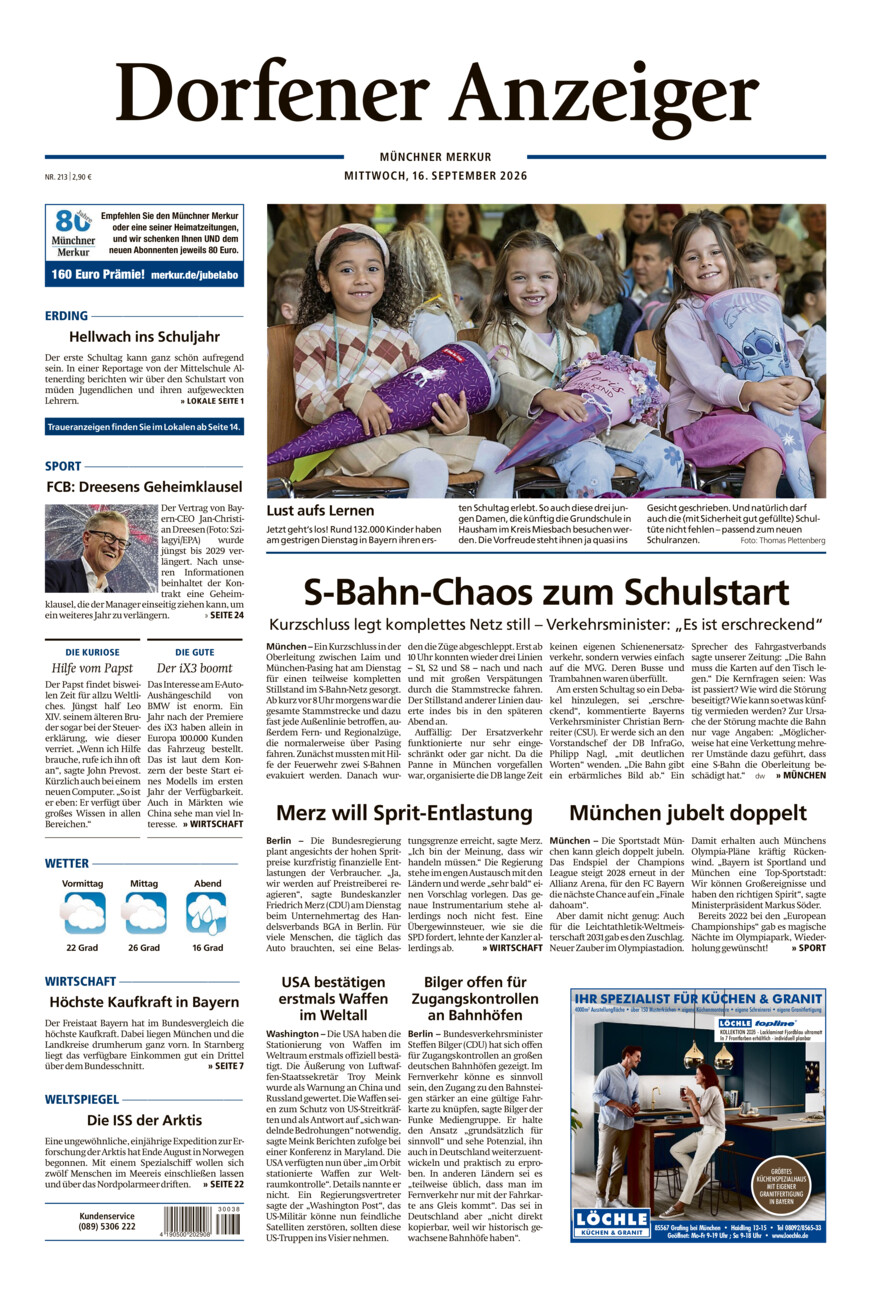 Dorfener Anzeiger vom Mittwoch, 16.09.2026