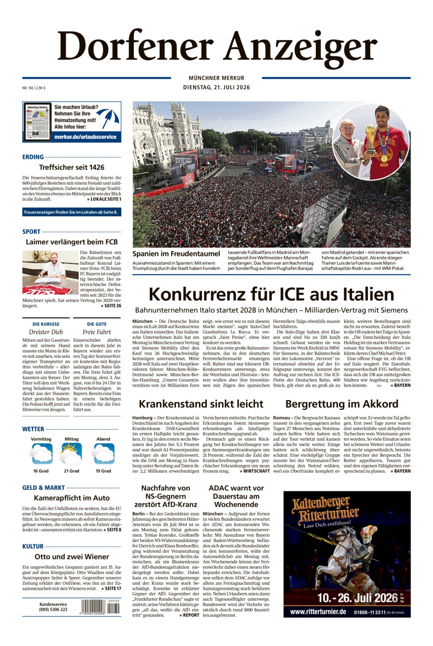 Dorfener Anzeiger vom Dienstag, 21.07.2026