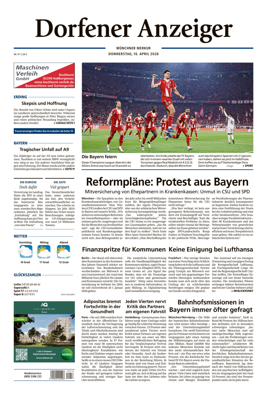 Dorfener Anzeiger vom Donnerstag, 16.04.2026