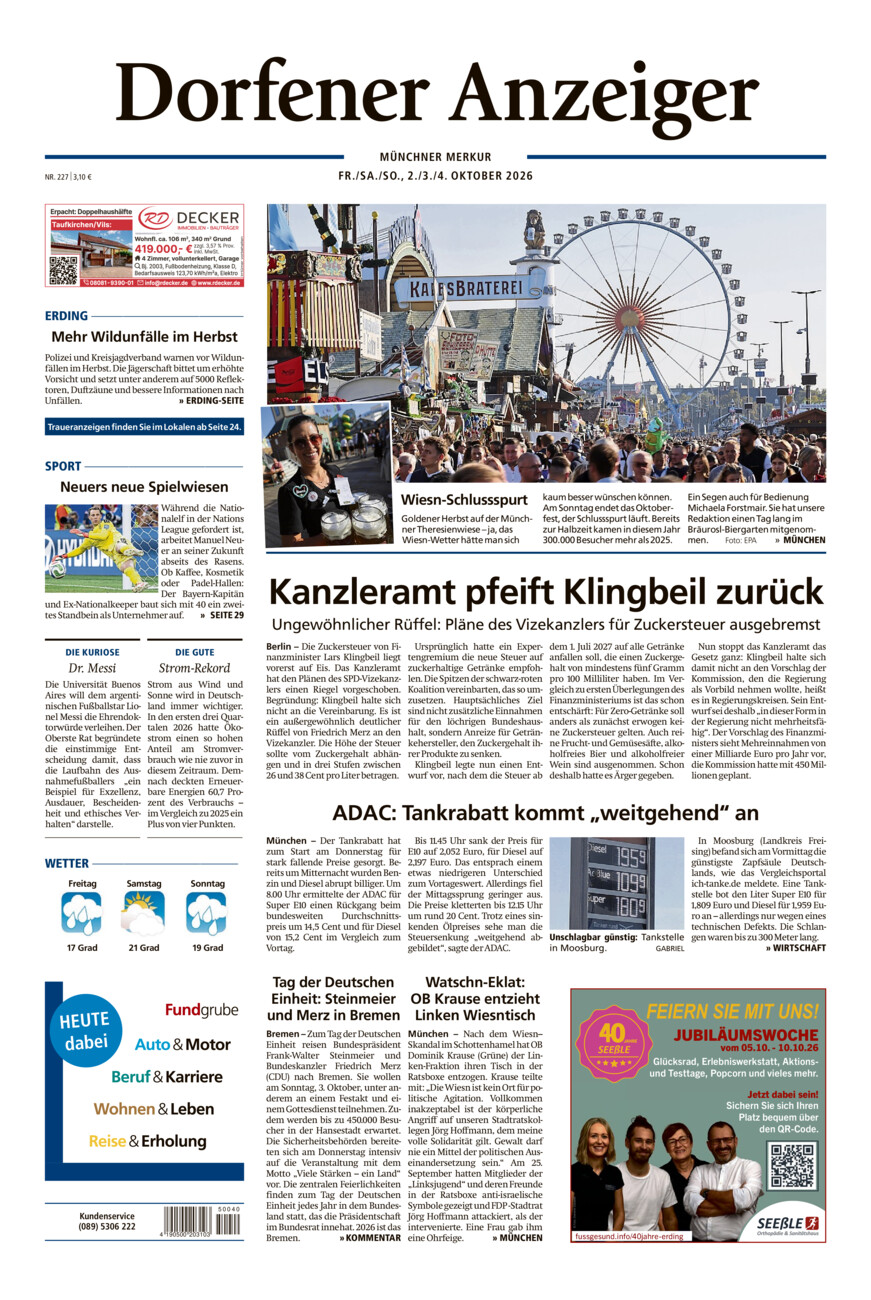 Dorfener Anzeiger vom Freitag, 02.10.2026