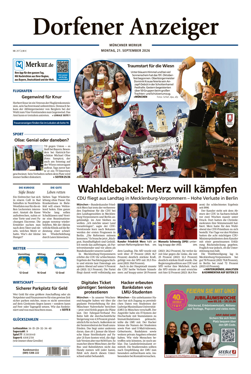 Dorfener Anzeiger vom Montag, 21.09.2026
