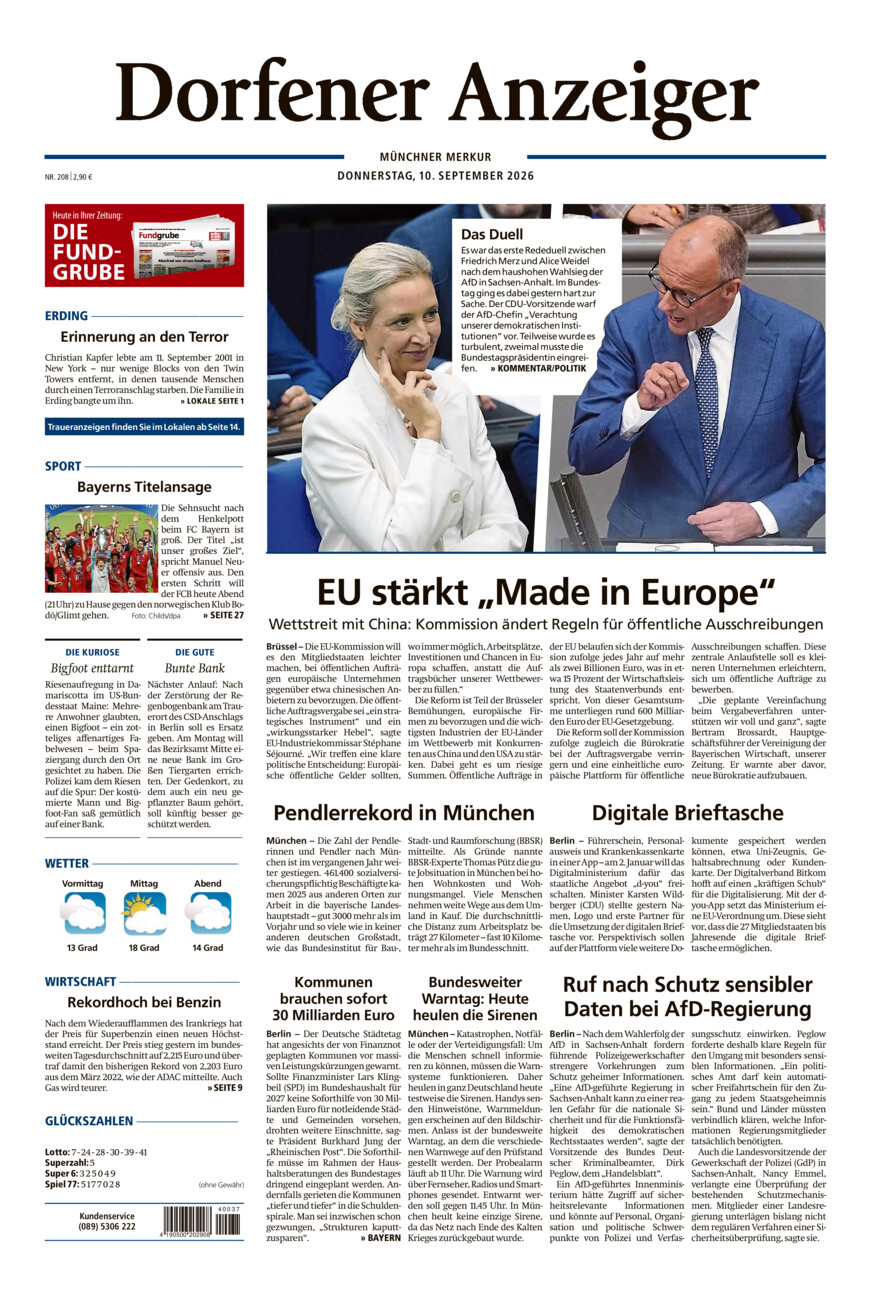 Dorfener Anzeiger vom Donnerstag, 10.09.2026