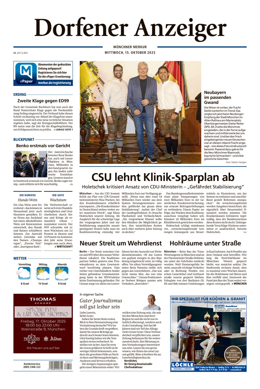 Dorfener Anzeiger vom Mittwoch, 15.10.2025