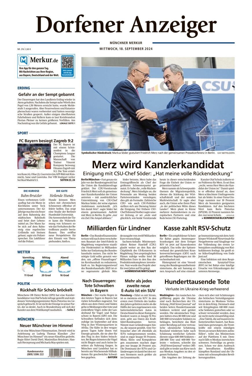 Dorfener Anzeiger vom Mittwoch, 18.09.2024