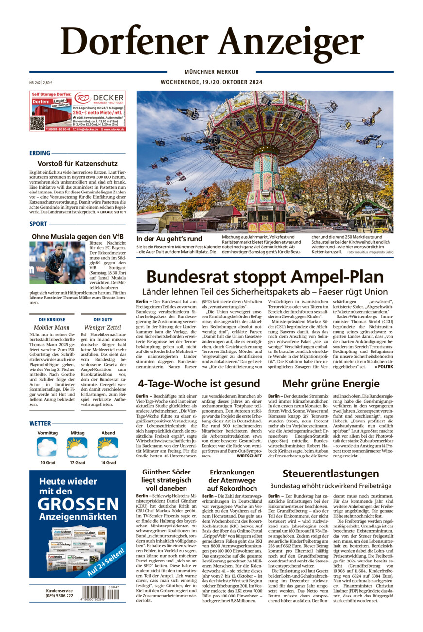 Dorfener Anzeiger vom Samstag, 19.10.2024