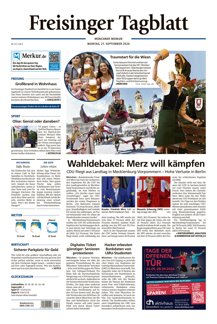 Freisinger Tagblatt vom Montag, 21.09.2026