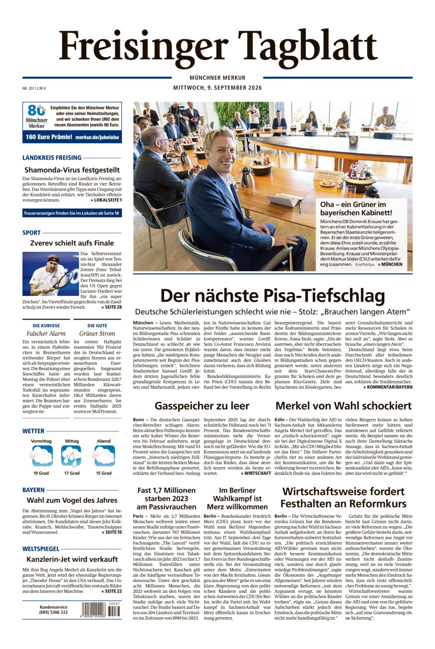 Freisinger Tagblatt vom Mittwoch, 09.09.2026