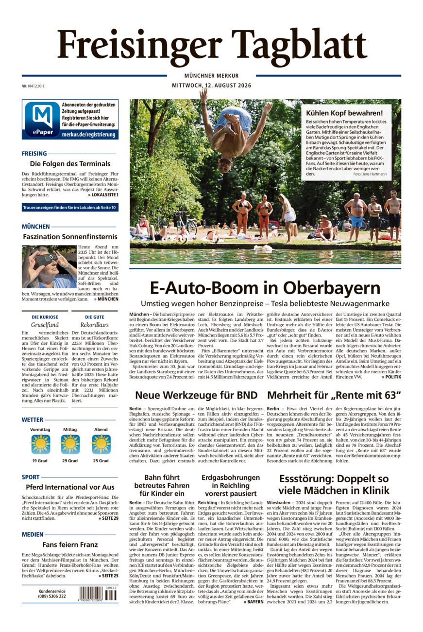 Freisinger Tagblatt vom Mittwoch, 12.08.2026