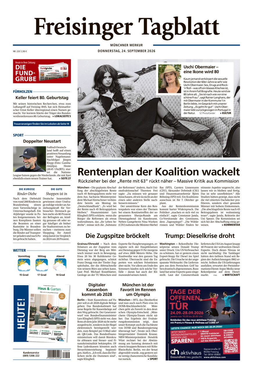 Freisinger Tagblatt vom Donnerstag, 24.09.2026