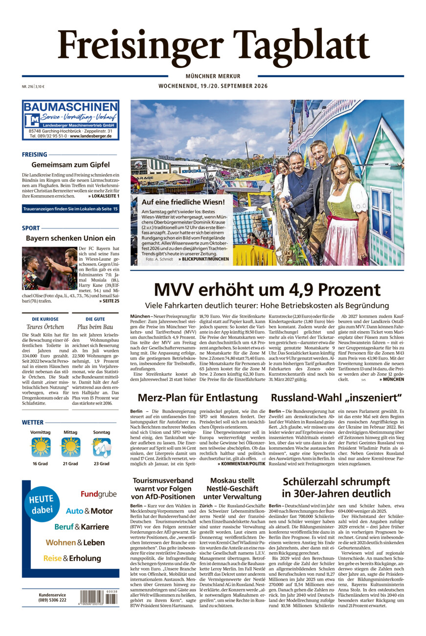 Freisinger Tagblatt vom Samstag, 19.09.2026