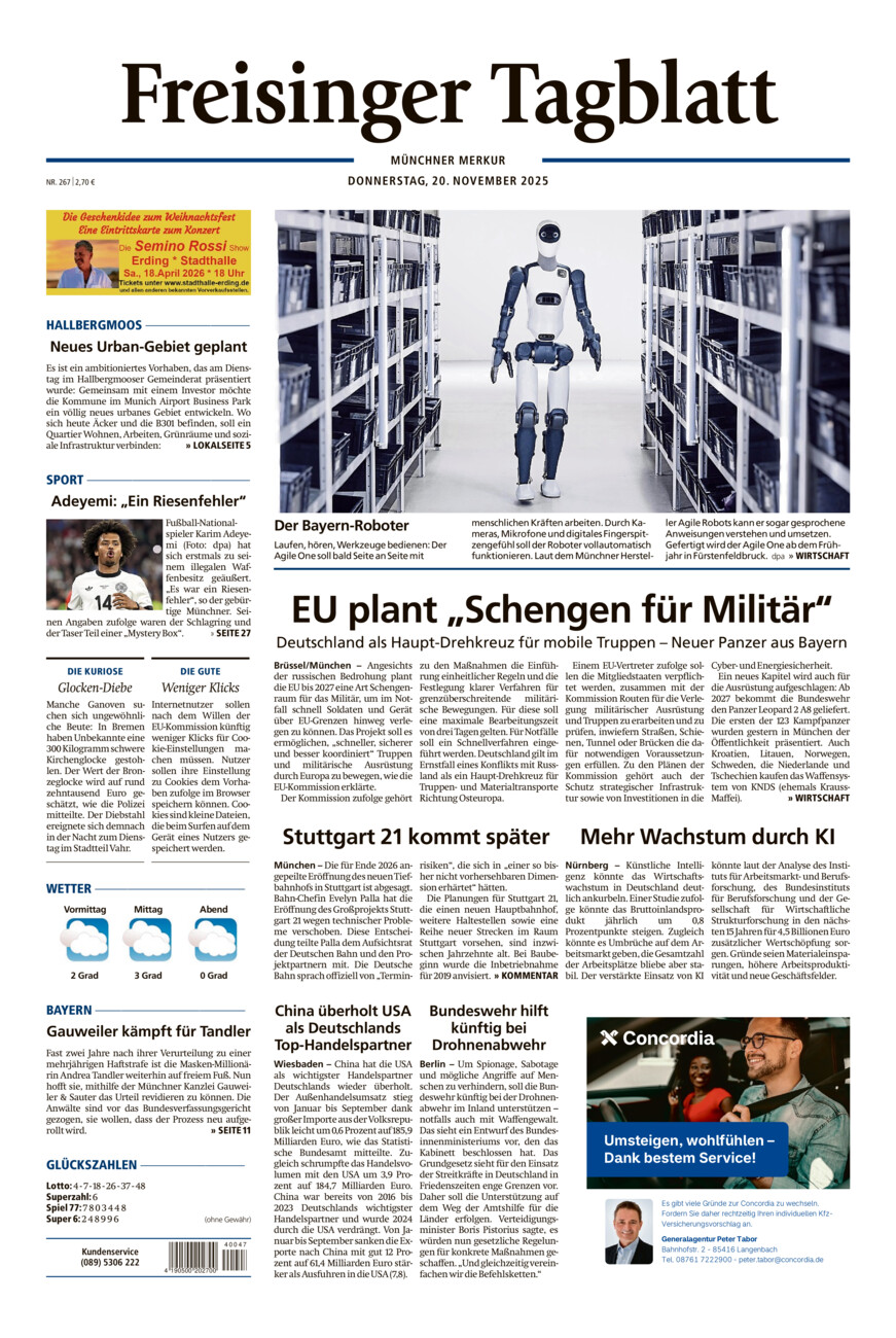 Freisinger Tagblatt vom Donnerstag, 20.11.2025