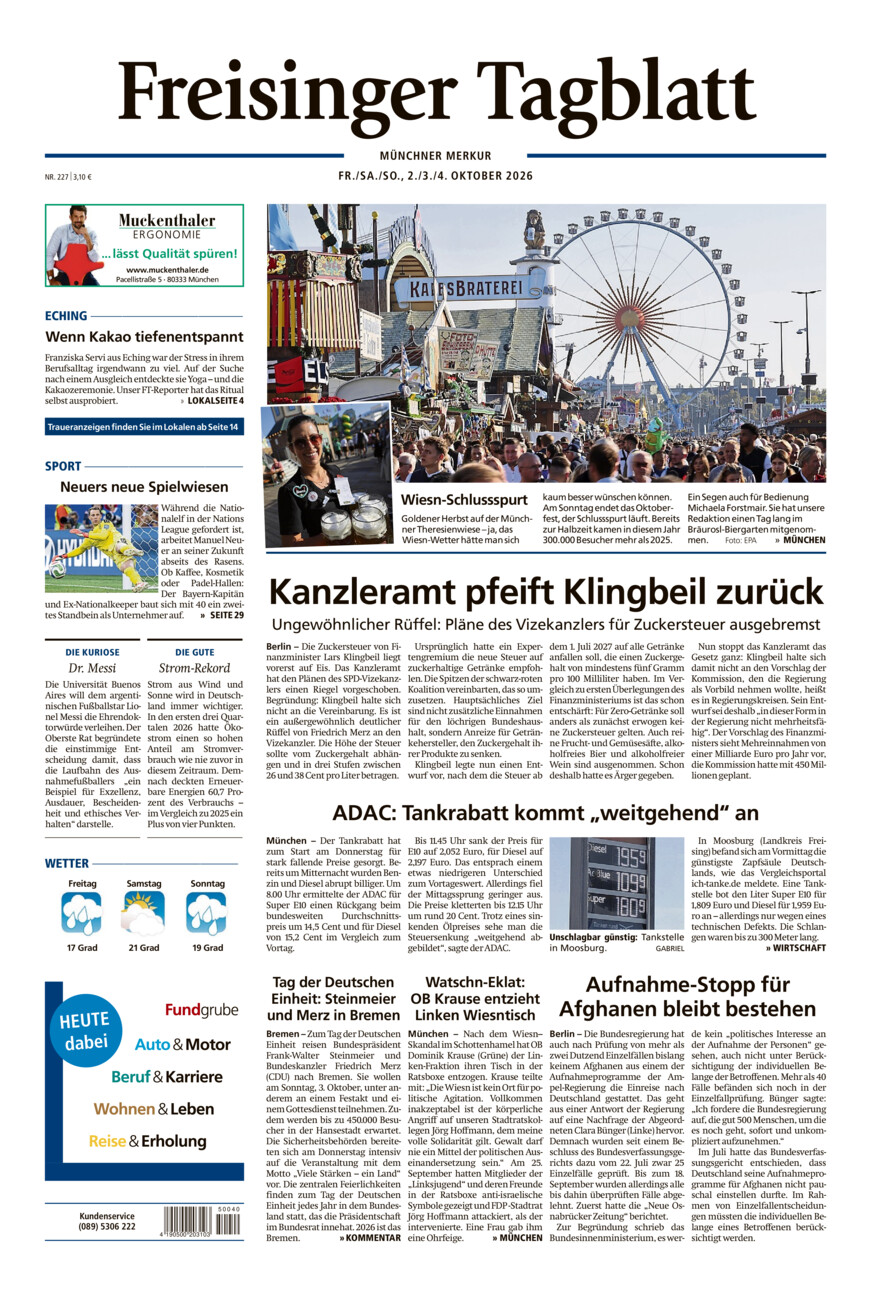 Freisinger Tagblatt vom Freitag, 02.10.2026