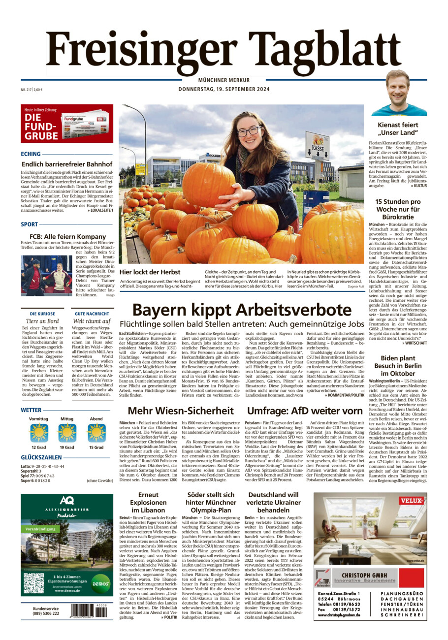 Freisinger Tagblatt vom Donnerstag, 19.09.2024