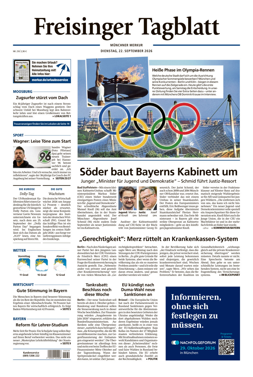 Freisinger Tagblatt vom Dienstag, 22.09.2026