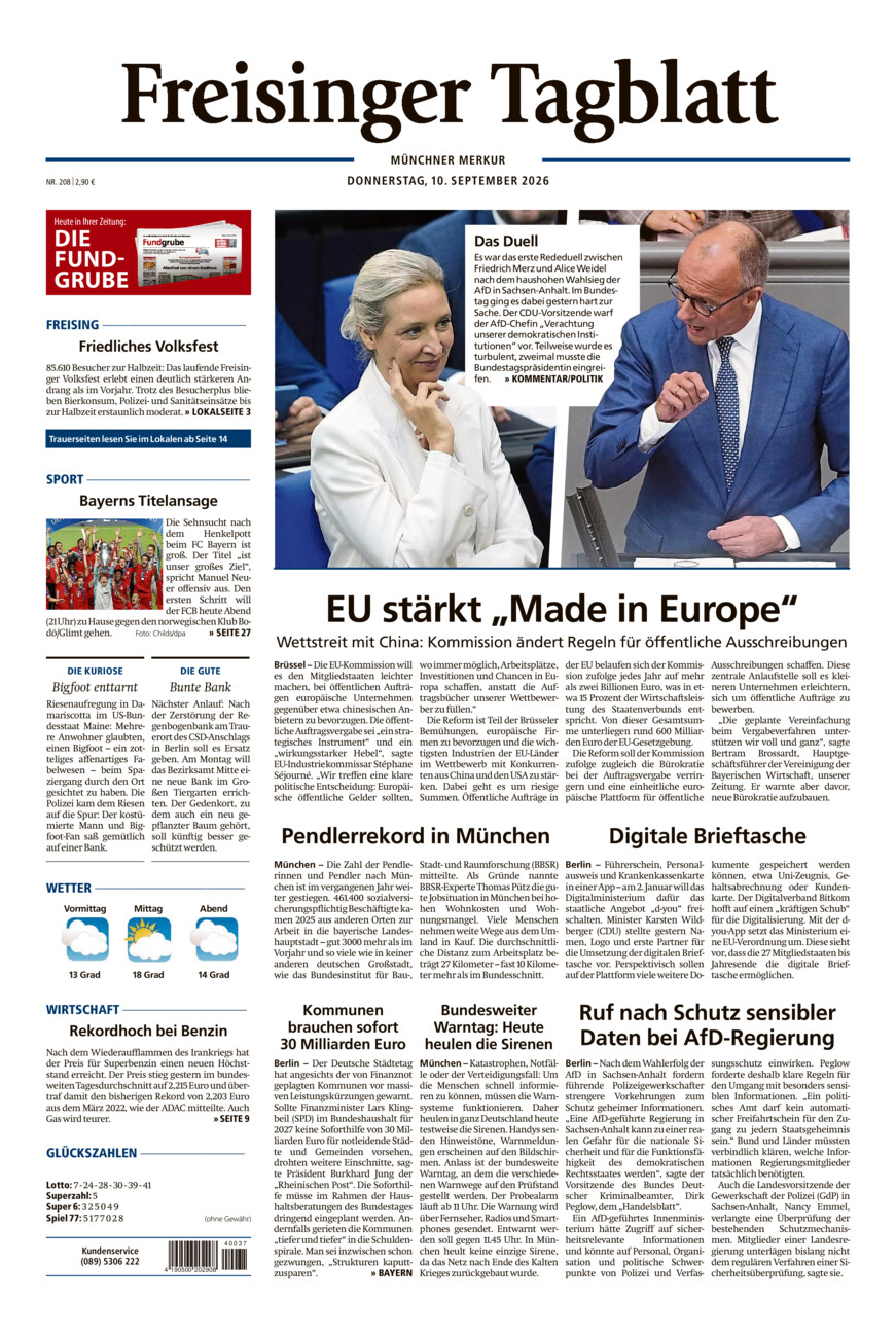 Freisinger Tagblatt vom Donnerstag, 10.09.2026