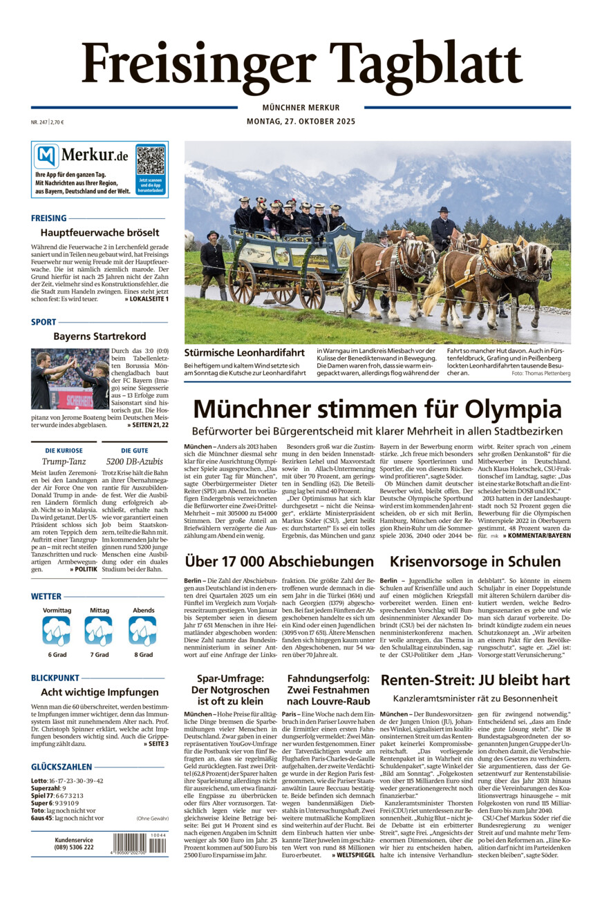 Freisinger Tagblatt vom Montag, 27.10.2025