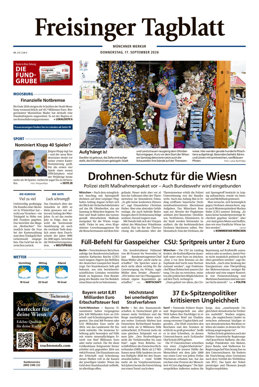 Freisinger Tagblatt vom Donnerstag, 17.09.2026