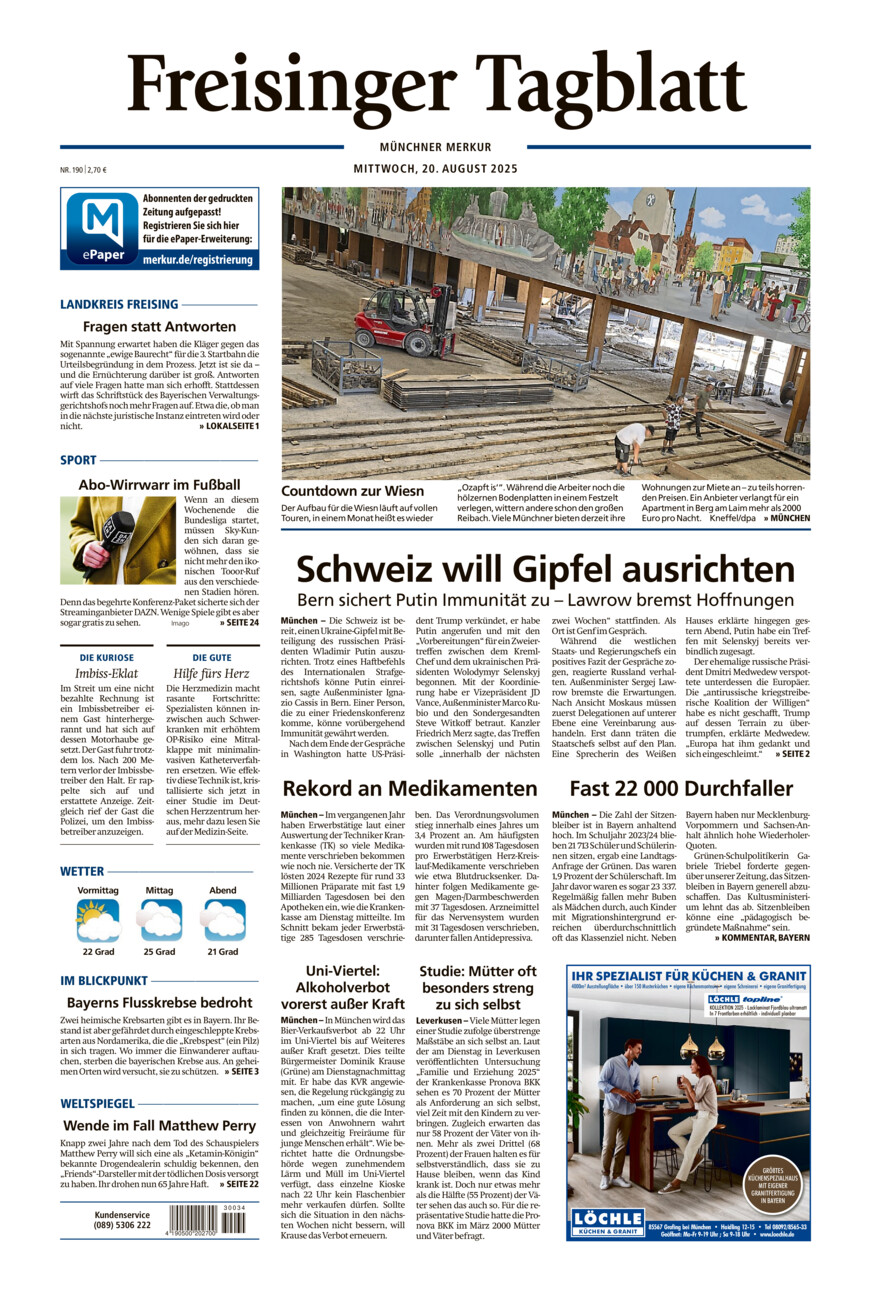 Freisinger Tagblatt vom Mittwoch, 20.08.2025