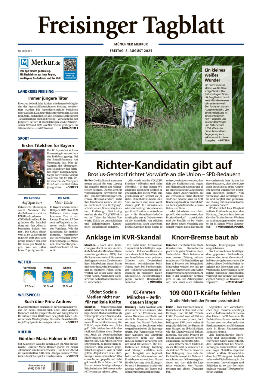 Freisinger Tagblatt vom Freitag, 08.08.2025