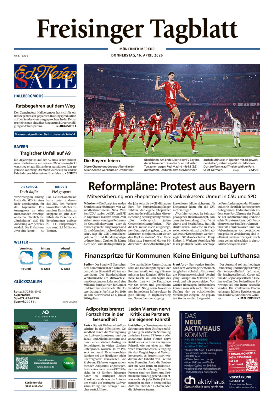 Freisinger Tagblatt vom Donnerstag, 16.04.2026