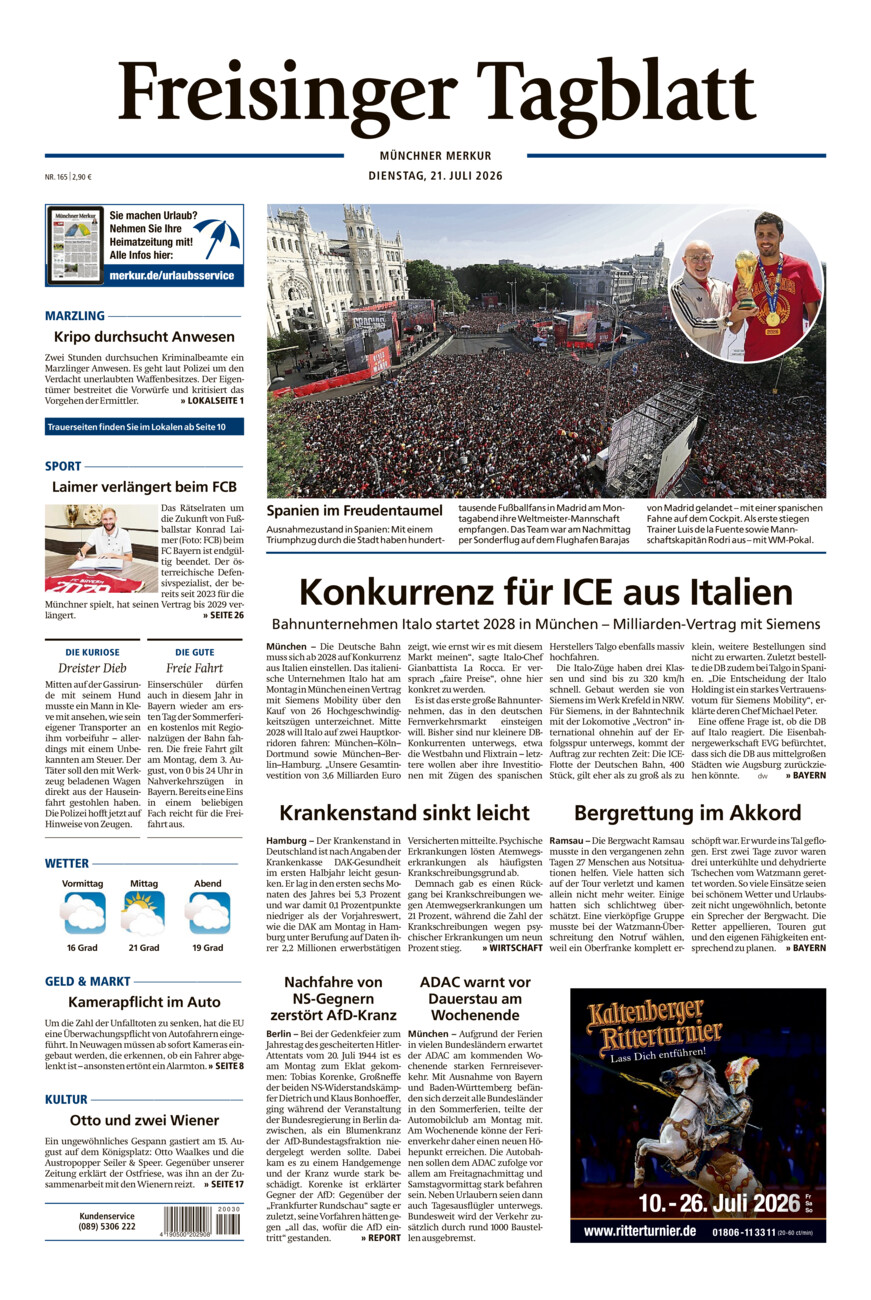Freisinger Tagblatt vom Dienstag, 21.07.2026