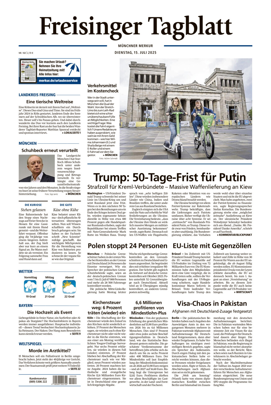Freisinger Tagblatt vom Dienstag, 15.07.2025